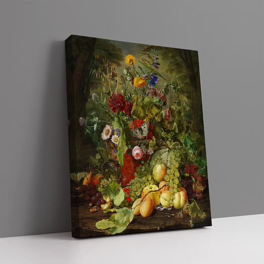 Wildflowers in a terracotta vase and fruits (1844) – Otto Diderich Ottesen