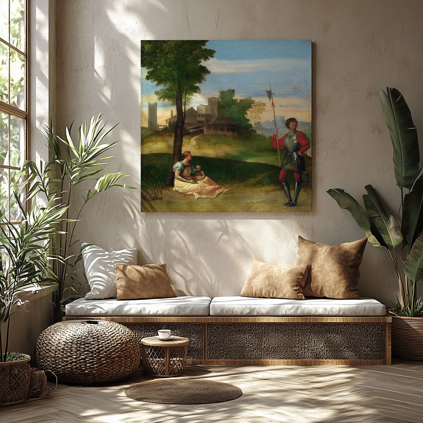 An Idyll: A Mother and a Halberdier in a Wooded Landscape – Titian, Classic Art Reproduction
