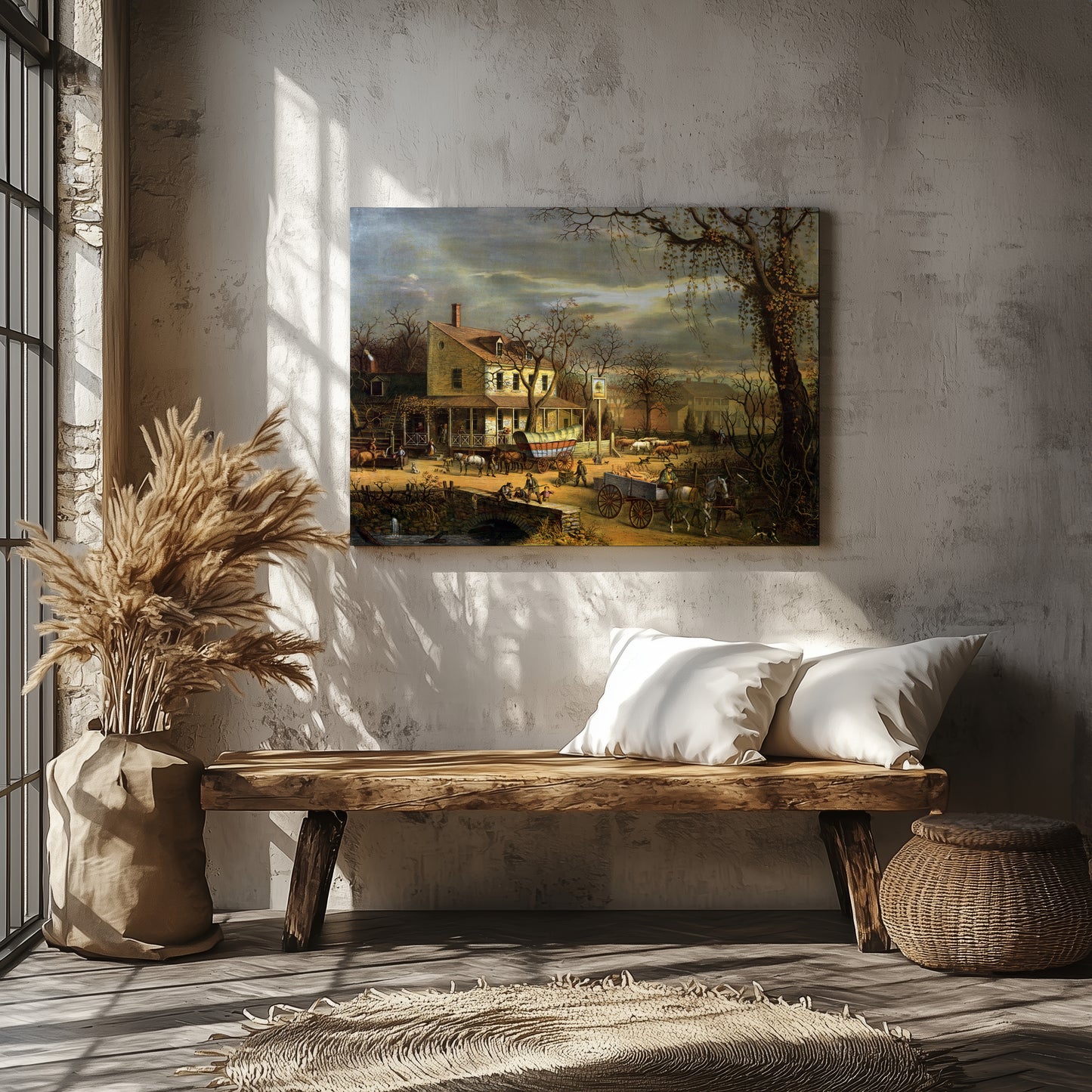 The Inn on the Roadside, American Scenery (1872) – Edward Sachse - Printed Masterpieces
