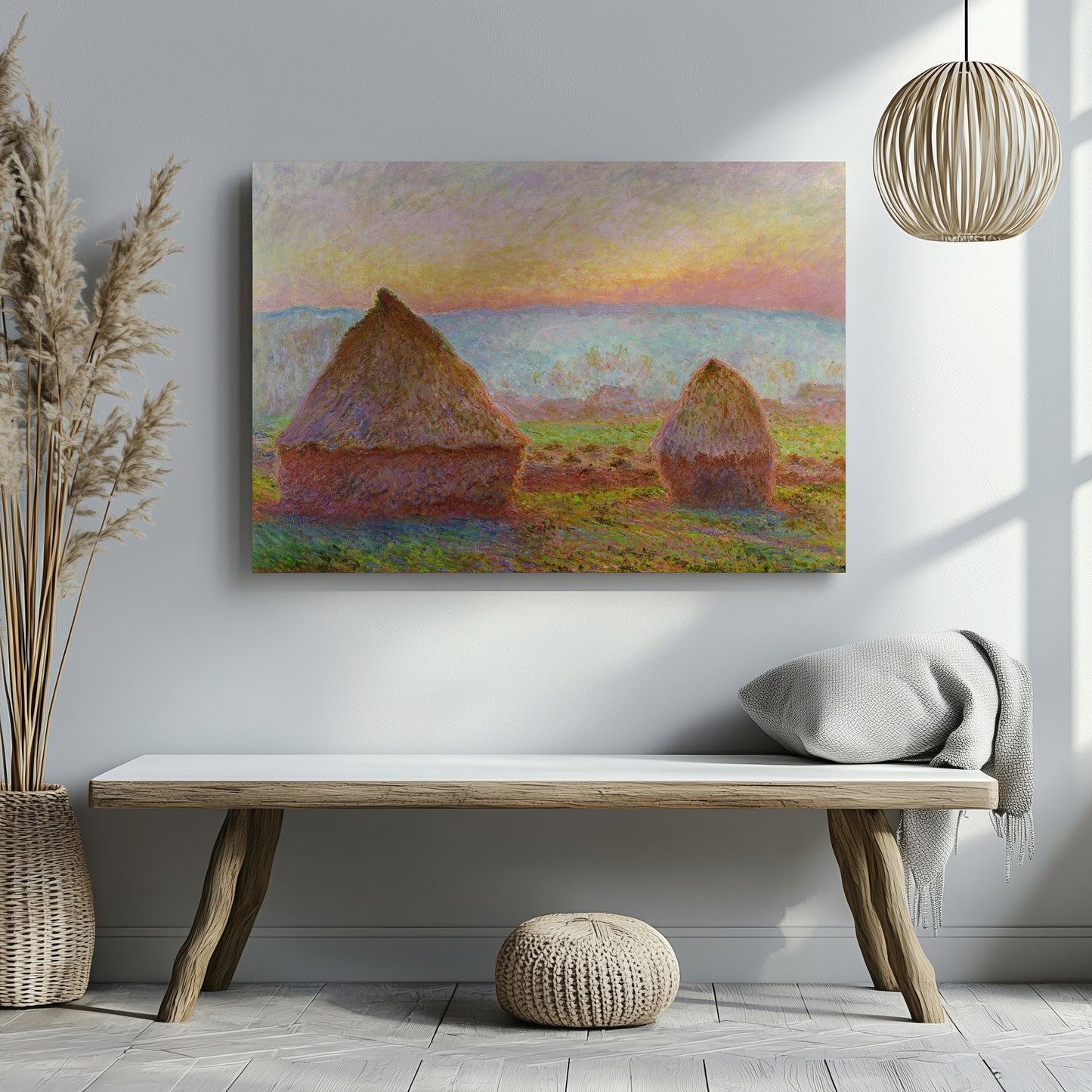 Grainstacks at Giverny & Evening Sun – Claude Monet, Classic Art Reproduction