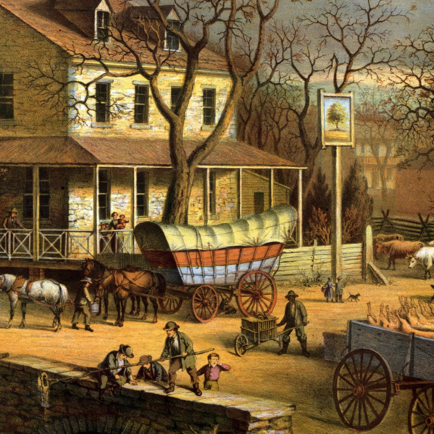 The Inn on the Roadside, American Scenery (1872) – Edward Sachse - Printed Masterpieces