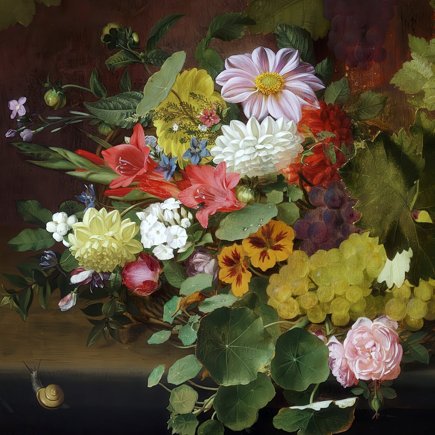 Summer bouquet on a window sill and vine leaves – Otto Diderich Ottesen, Classic Art Reproduction
