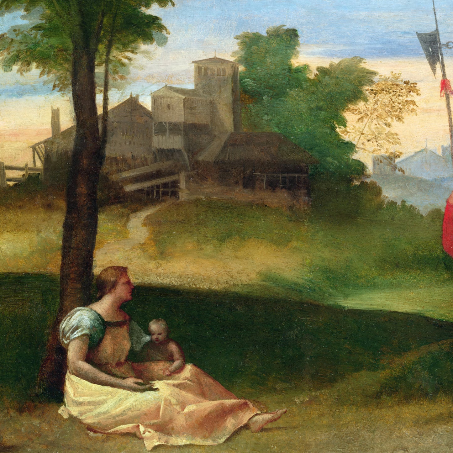 An Idyll: A Mother and a Halberdier in a Wooded Landscape – Titian, Classic Art Reproduction