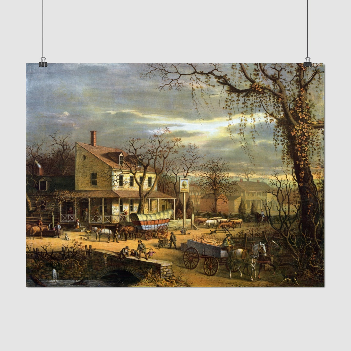 The Inn on the Roadside, American Scenery (1872) – Edward Sachse - Printed Masterpieces