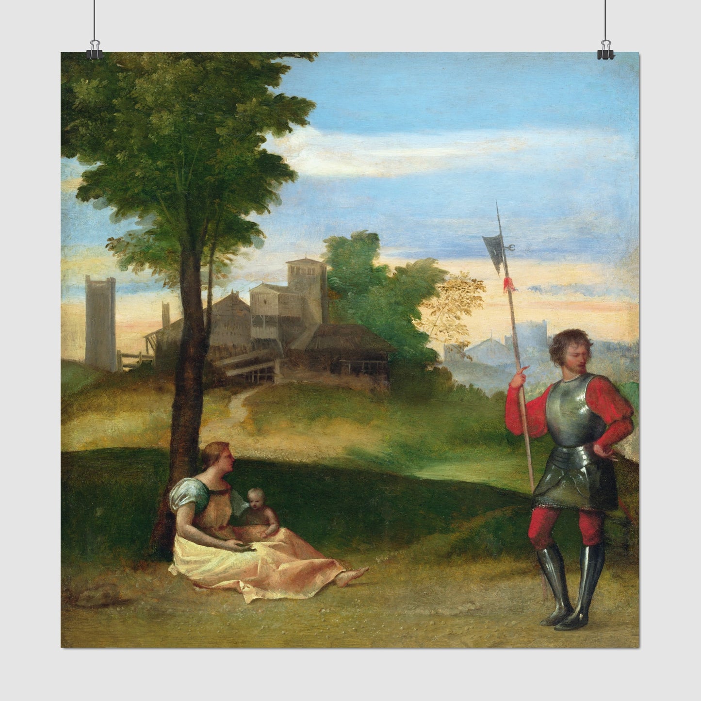 An Idyll: A Mother and a Halberdier in a Wooded Landscape – Titian, Classic Art Reproduction