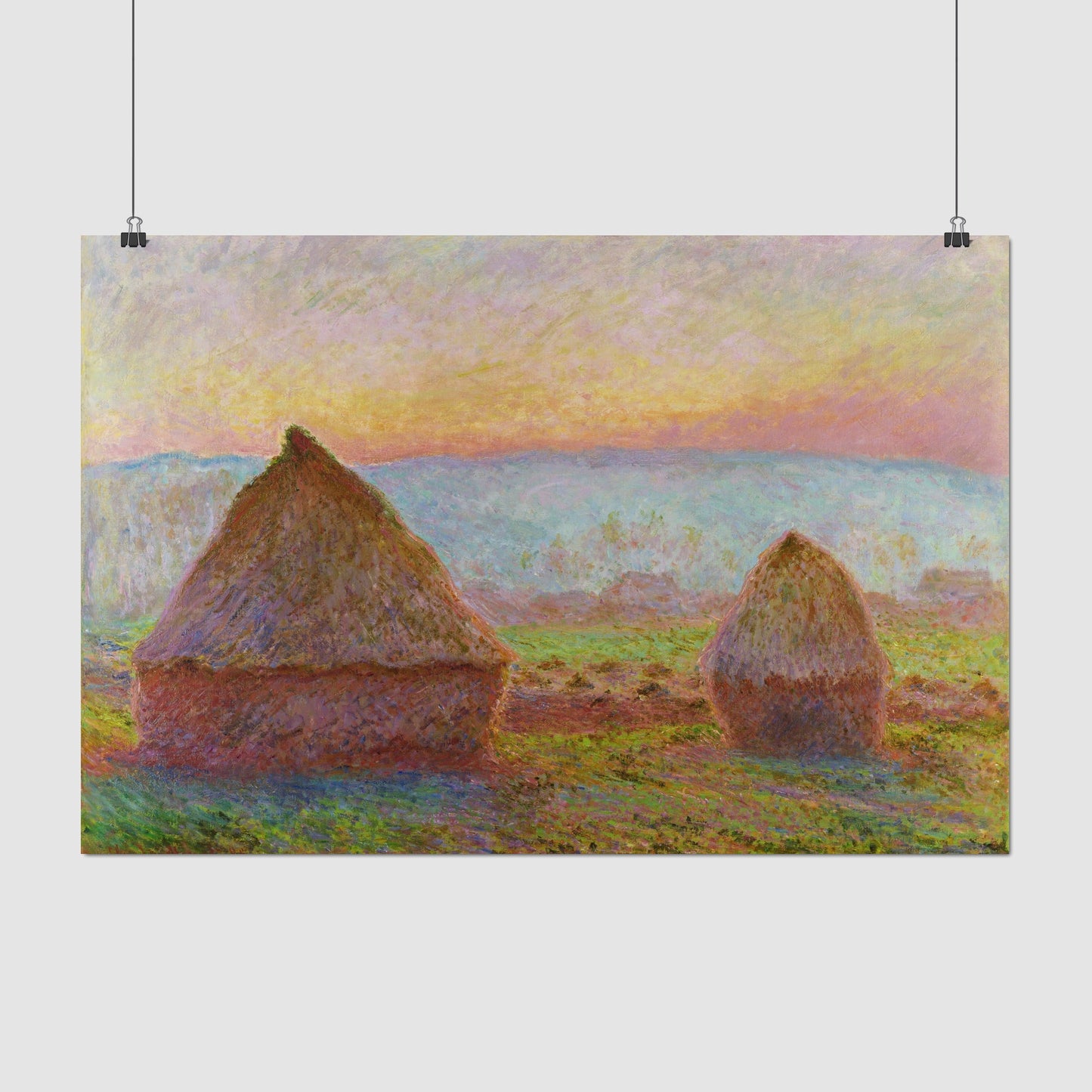 Grainstacks at Giverny & Evening Sun – Claude Monet, Classic Art Reproduction