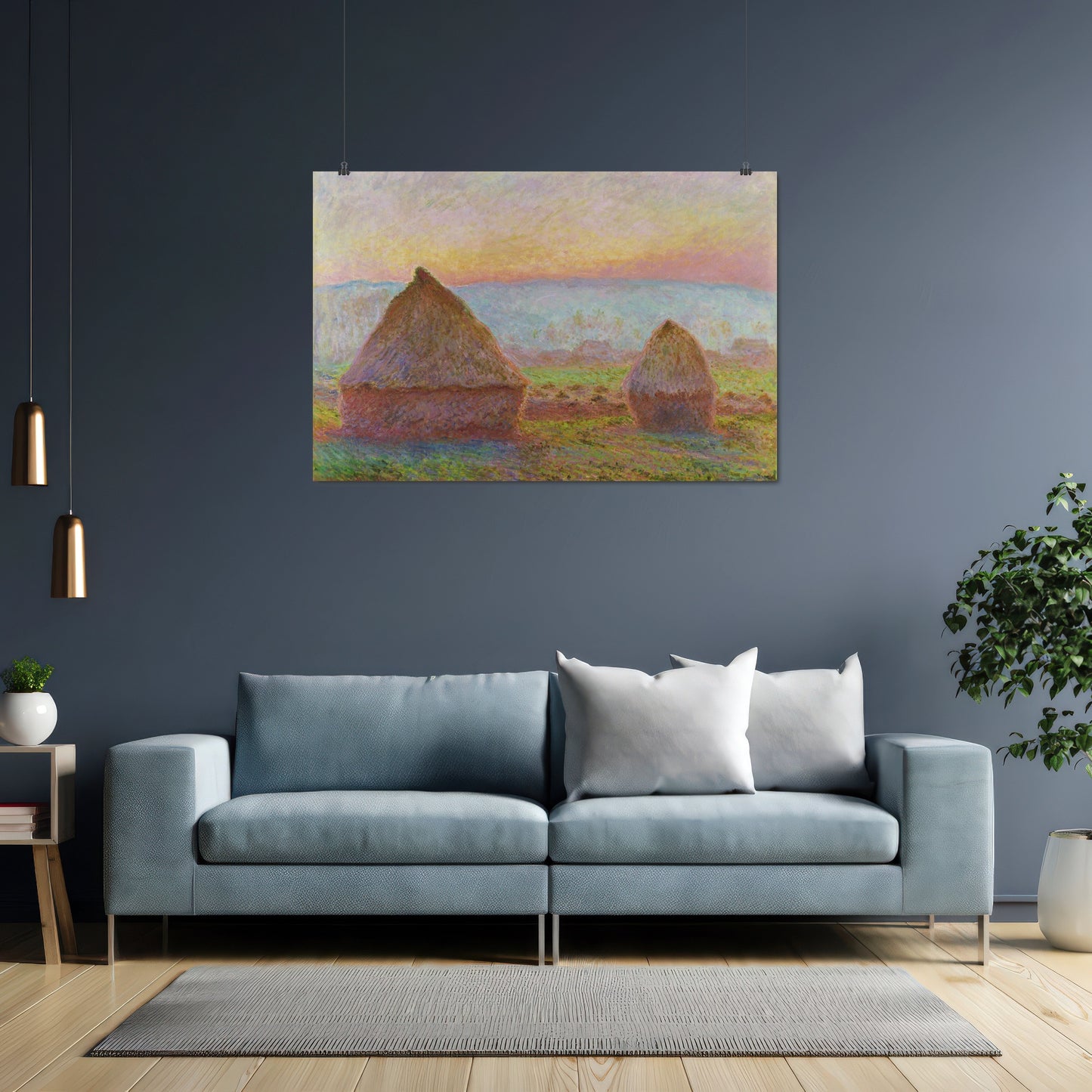 Grainstacks at Giverny & Evening Sun – Claude Monet, Classic Art Reproduction