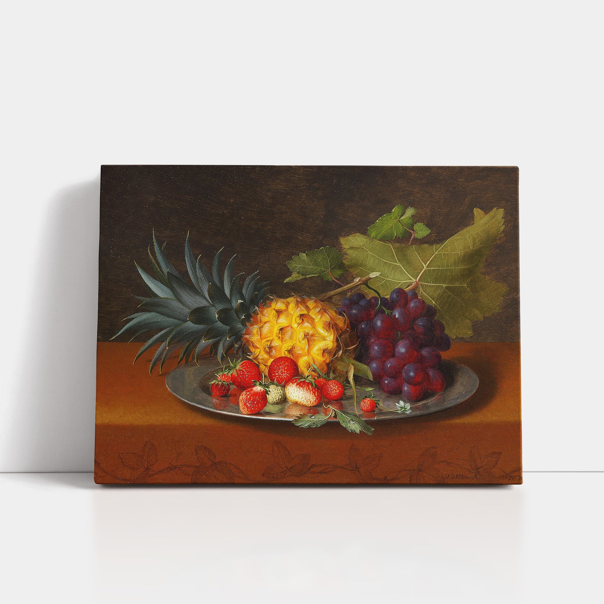 Pineapple, grapes and strawberries on a tin plate (1851) – Otto Diderich Ottesen - Printed Masterpieces