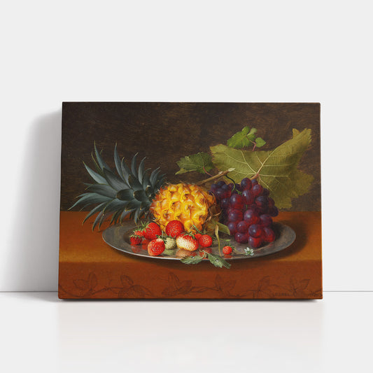 Pineapple, grapes and strawberries on a tin plate (1851) – Otto Diderich Ottesen - Printed Masterpieces