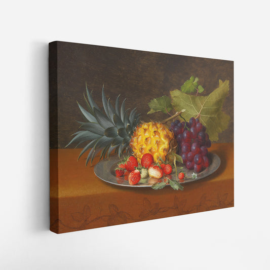 Pineapple, grapes and strawberries on a plate (1851) – Otto Diderich Ottesen