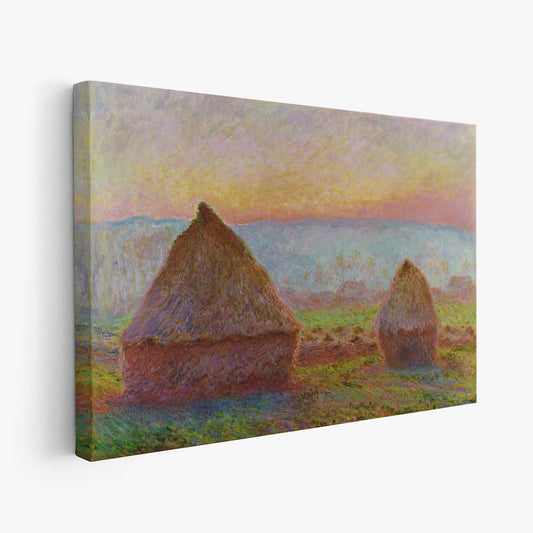 Grainstacks at Giverny & Evening Sun – Claude Monet, Classic Art Reproduction