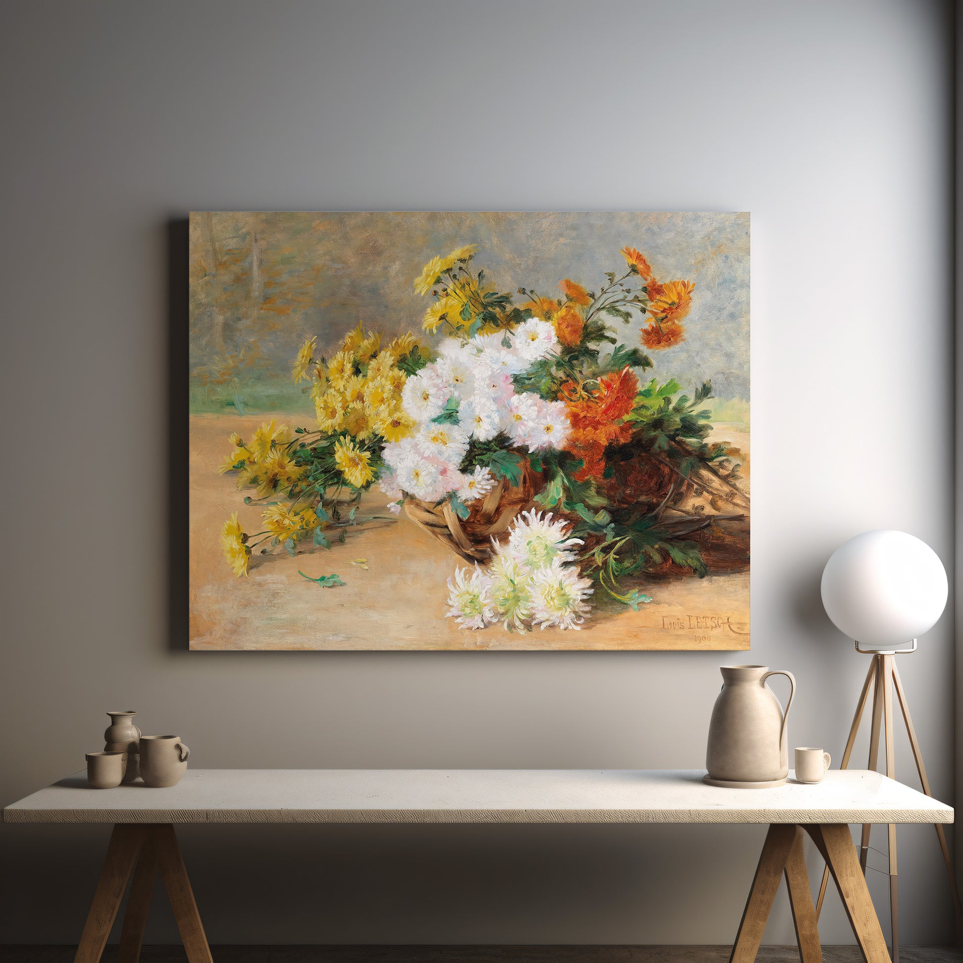 Bouquet of flowers in a basket (1900) – Louis Letsch