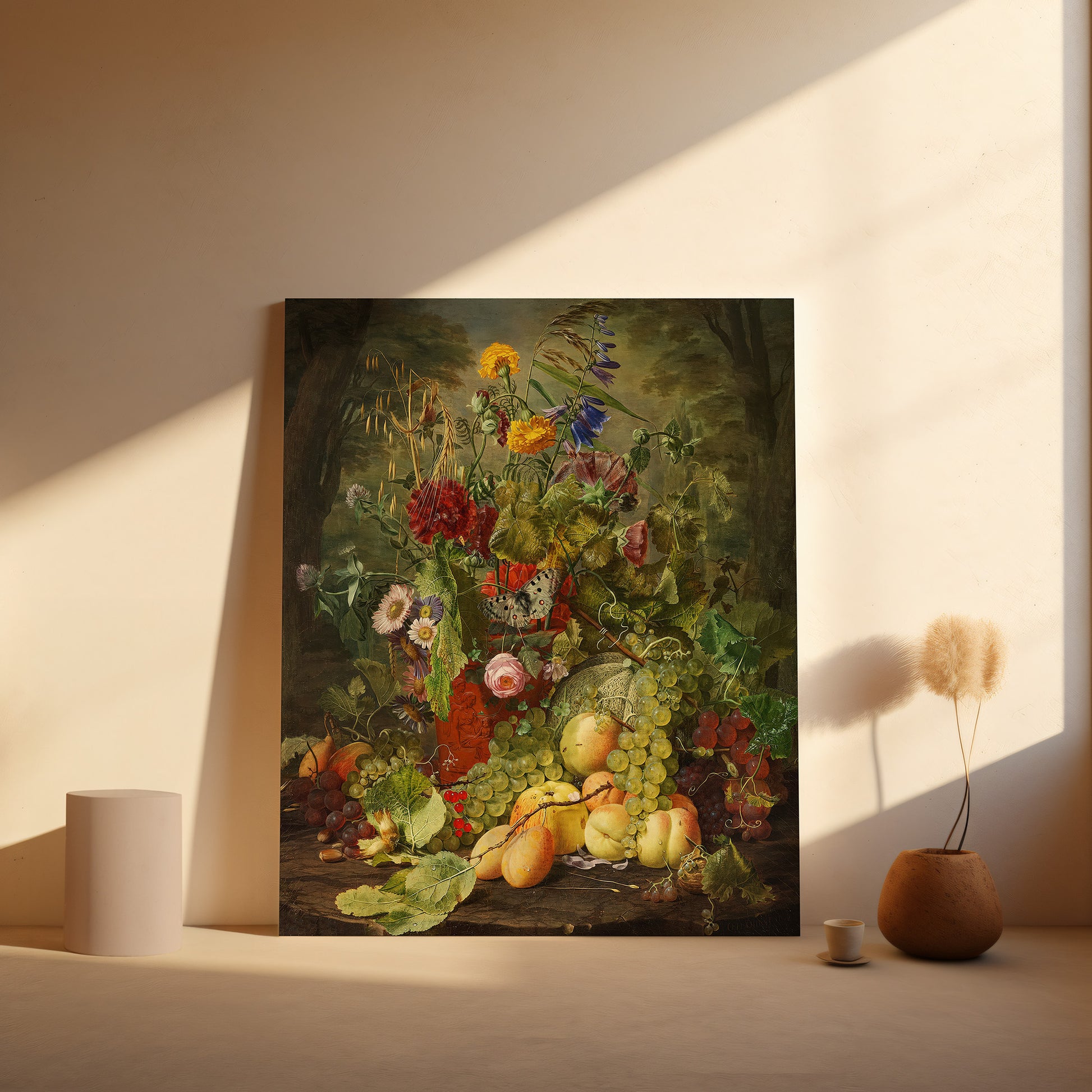 Wildflowers in a terracotta vase and fruits (1844) – Otto Diderich Ottesen - Printed Masterpieces