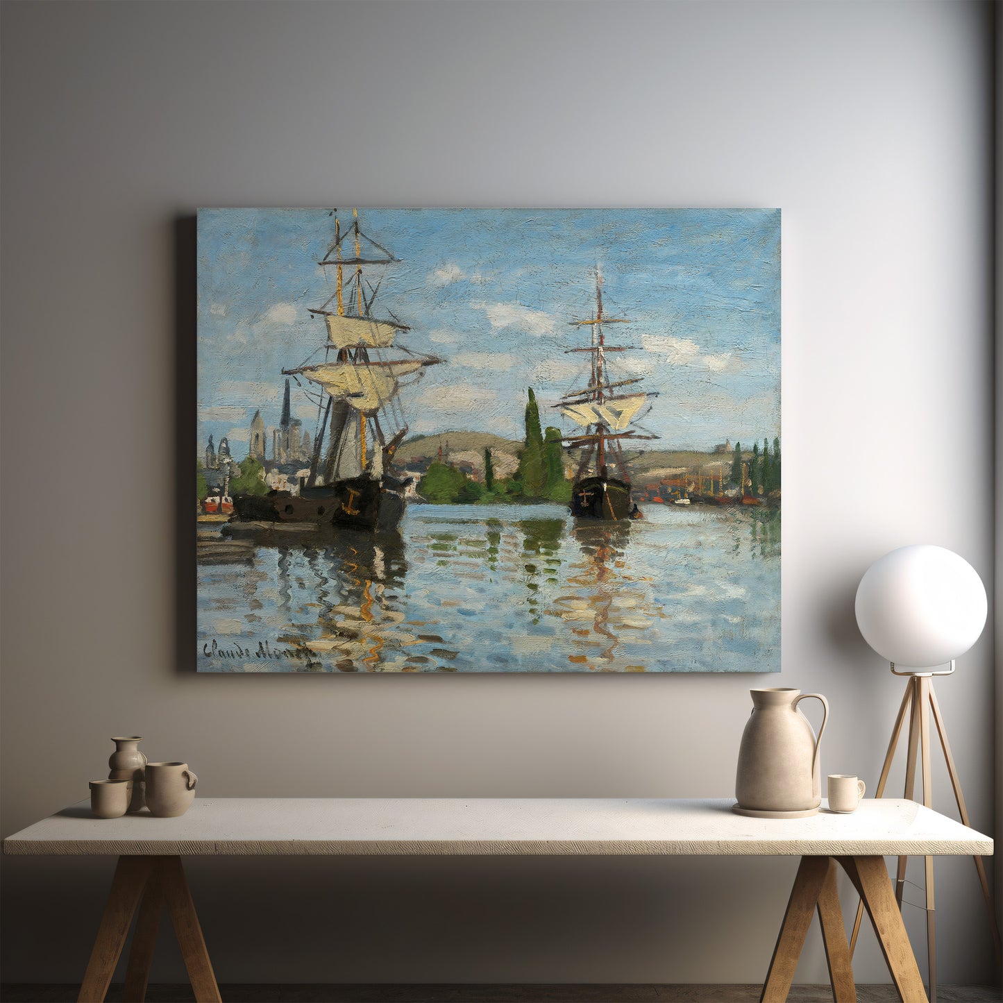 Ships Riding on the Seine at Rouen (1872–1873) – Claude Monet - Printed Masterpieces