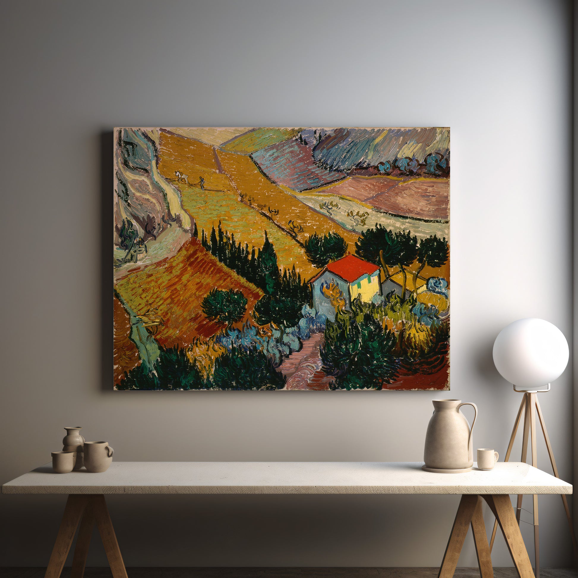 Valley with Ploughman Seen from Above – Vincent van Gogh, Classic Art Reproduction