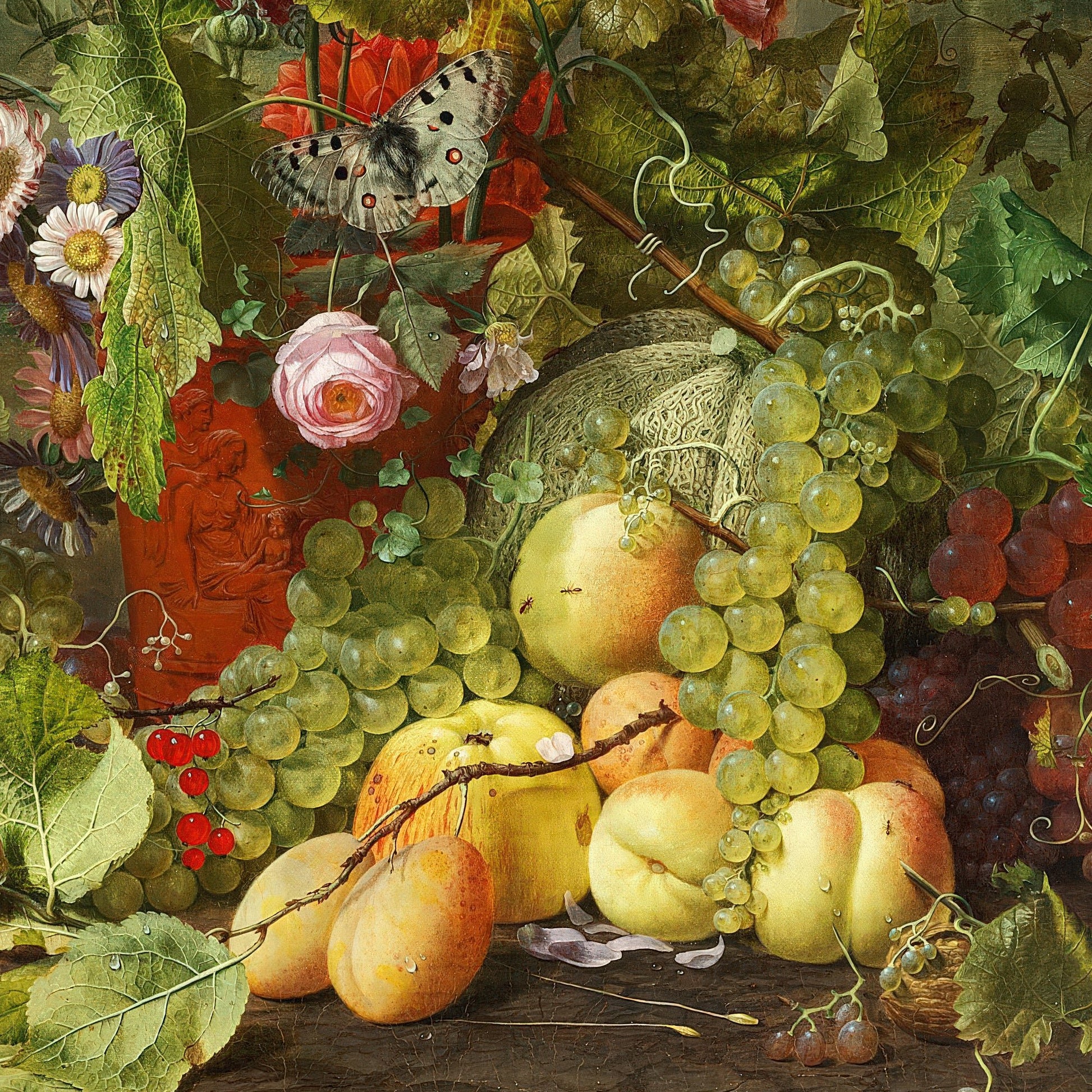 Wildflowers in a terracotta vase and fruits (1844) – Otto Diderich Ottesen - Printed Masterpieces