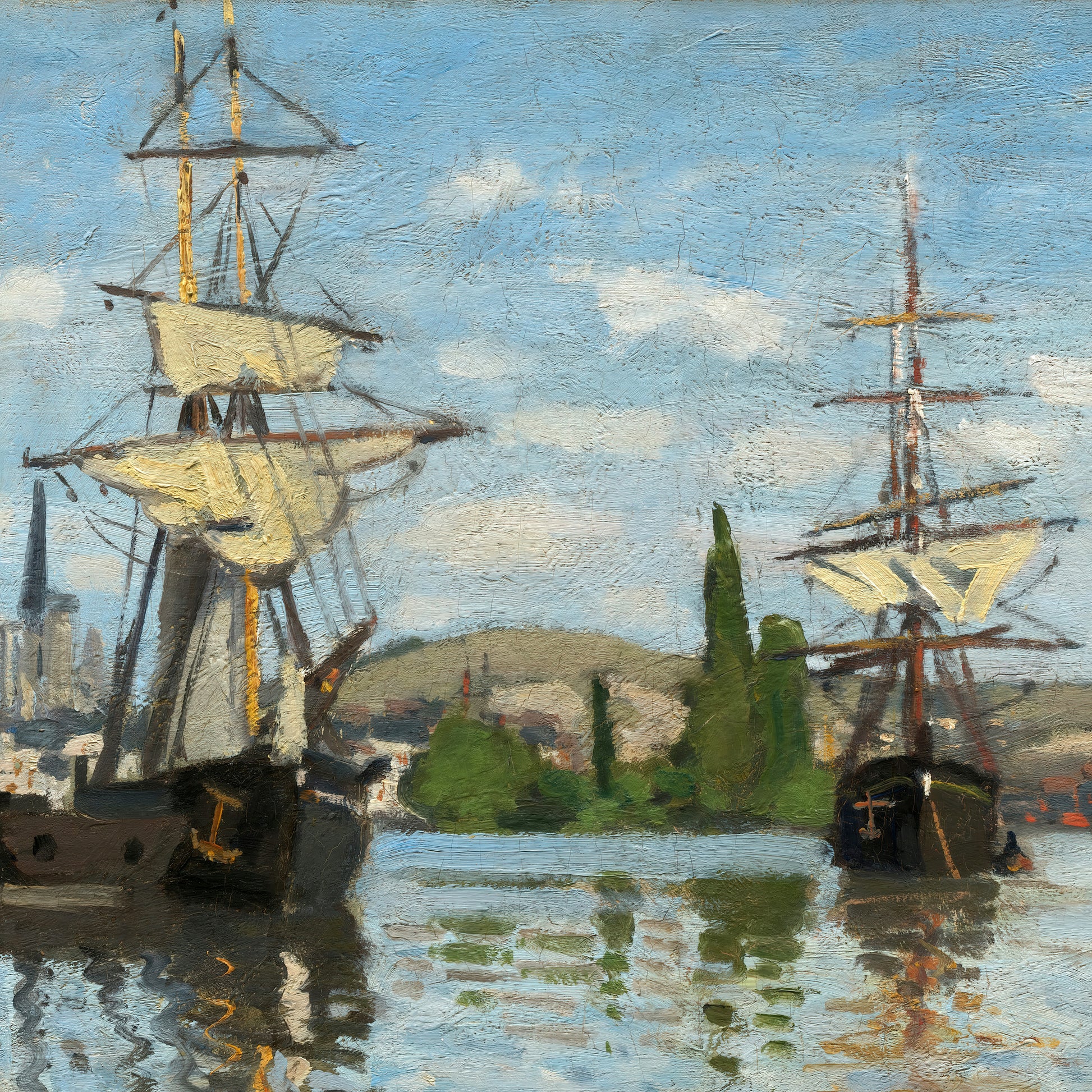 Ships Riding on the Seine at Rouen (1872–1873) – Claude Monet - Printed Masterpieces