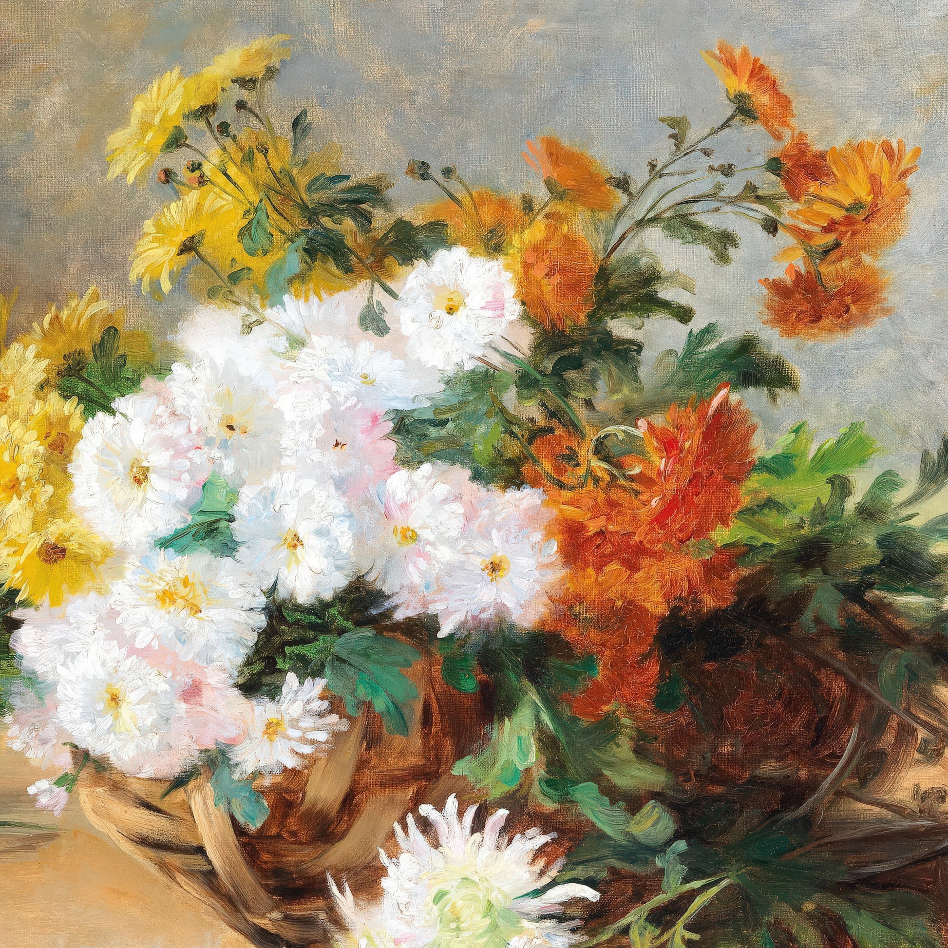 Bouquet of flowers in a basket (1900) – Louis Letsch
