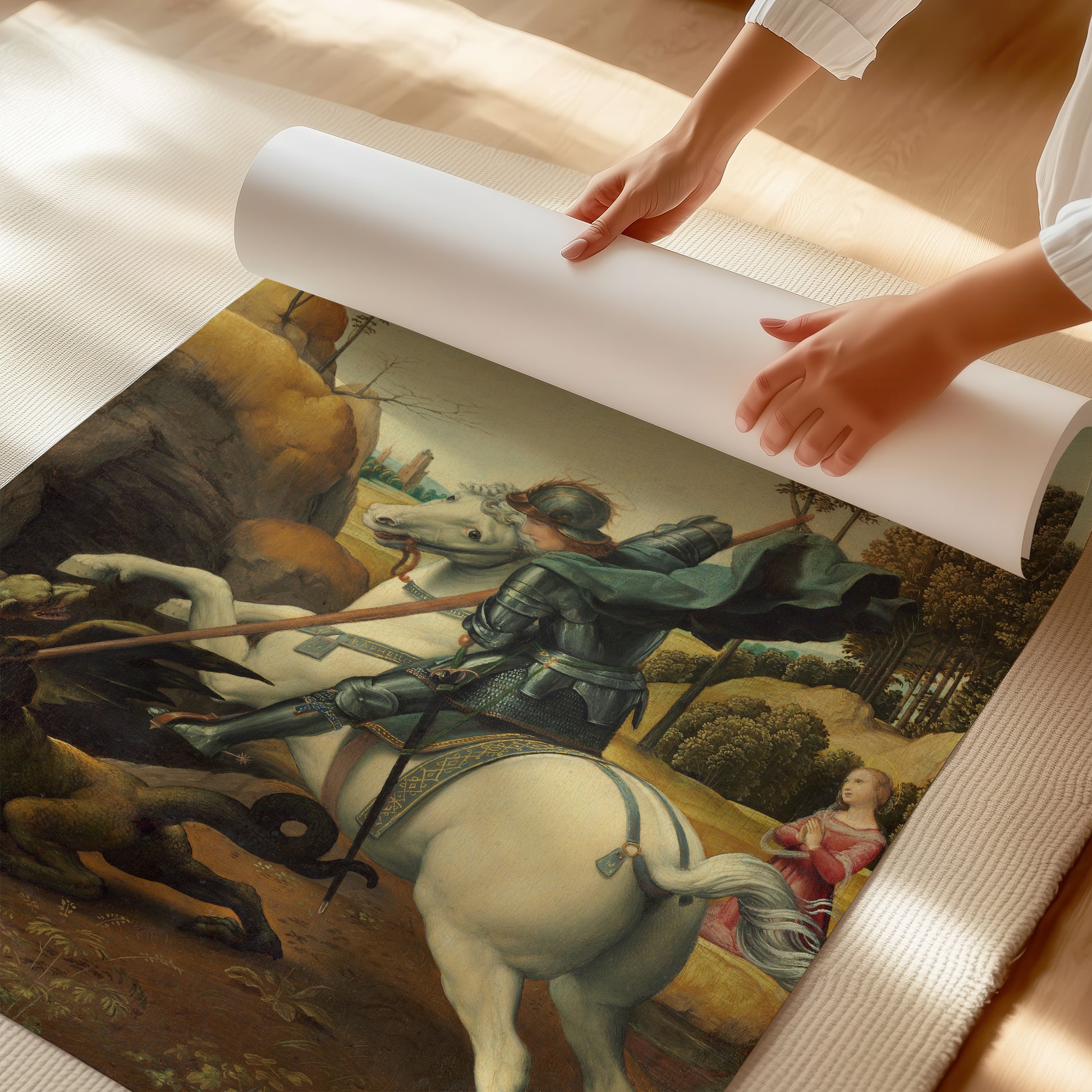 Saint George slaying the Dragon – Raphael Santi, Classic Art Reproduction
