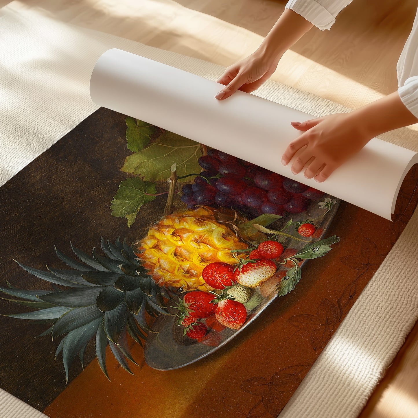 Pineapple, grapes and strawberries on a plate (1851) – Otto Diderich Ottesen