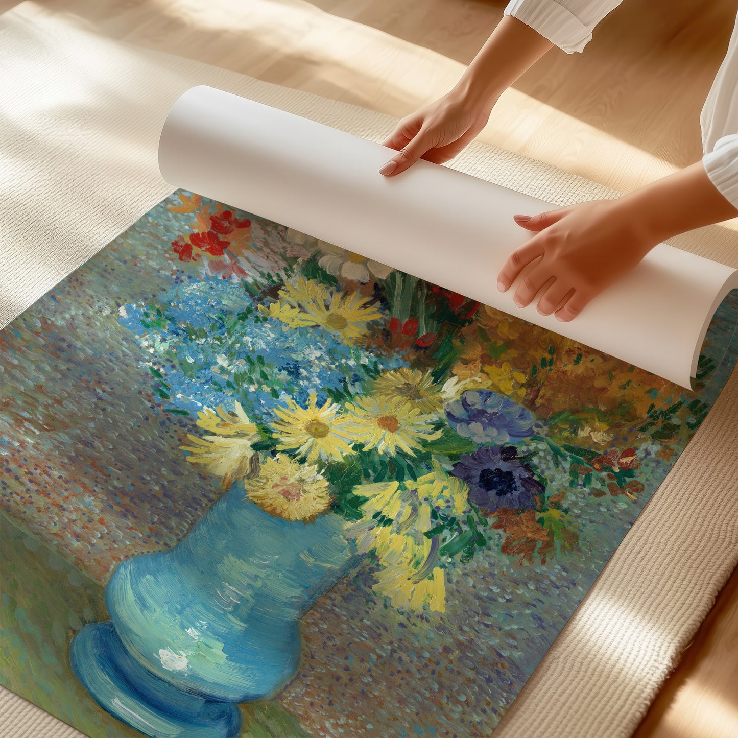 Flowers in a blue vase (1887) – Vincent van Gogh