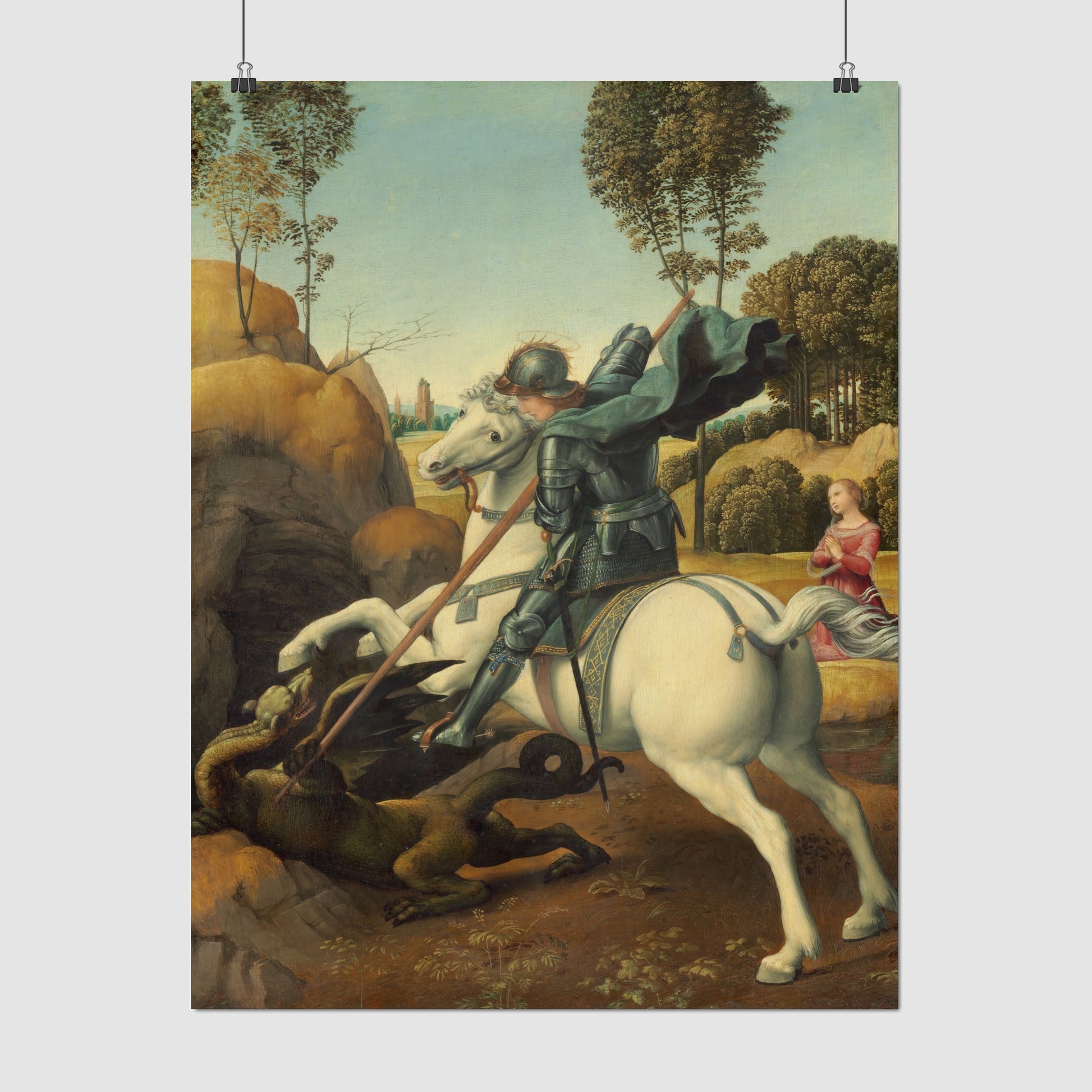 Saint George slaying the Dragon – Raphael Santi, Classic Art Reproduction