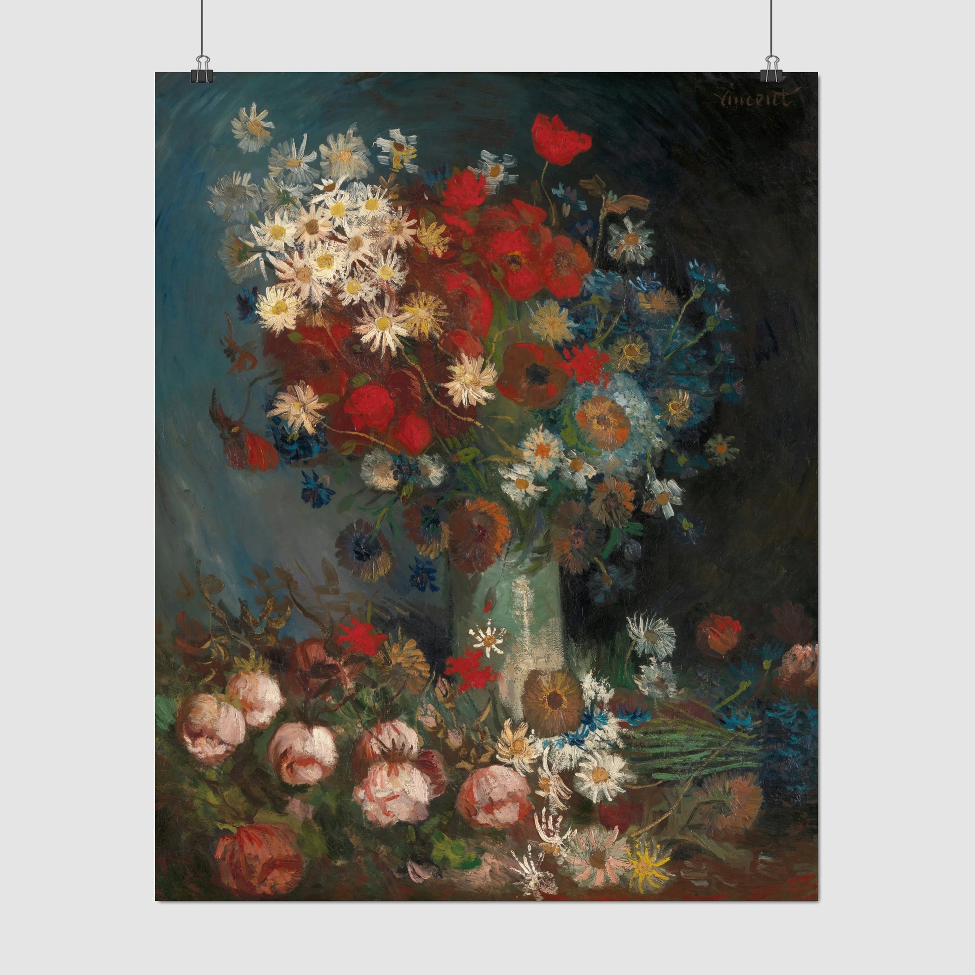 Still life with meadow flowers and roses (1886–1887) – Vincent van Gogh - Printed Masterpieces