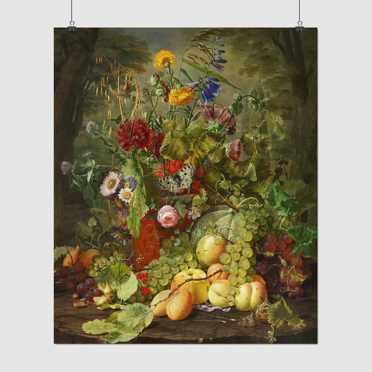 Wildflowers in a terracotta vase and fruits – Otto Diderich Ottesen, Classic Art Reproduction