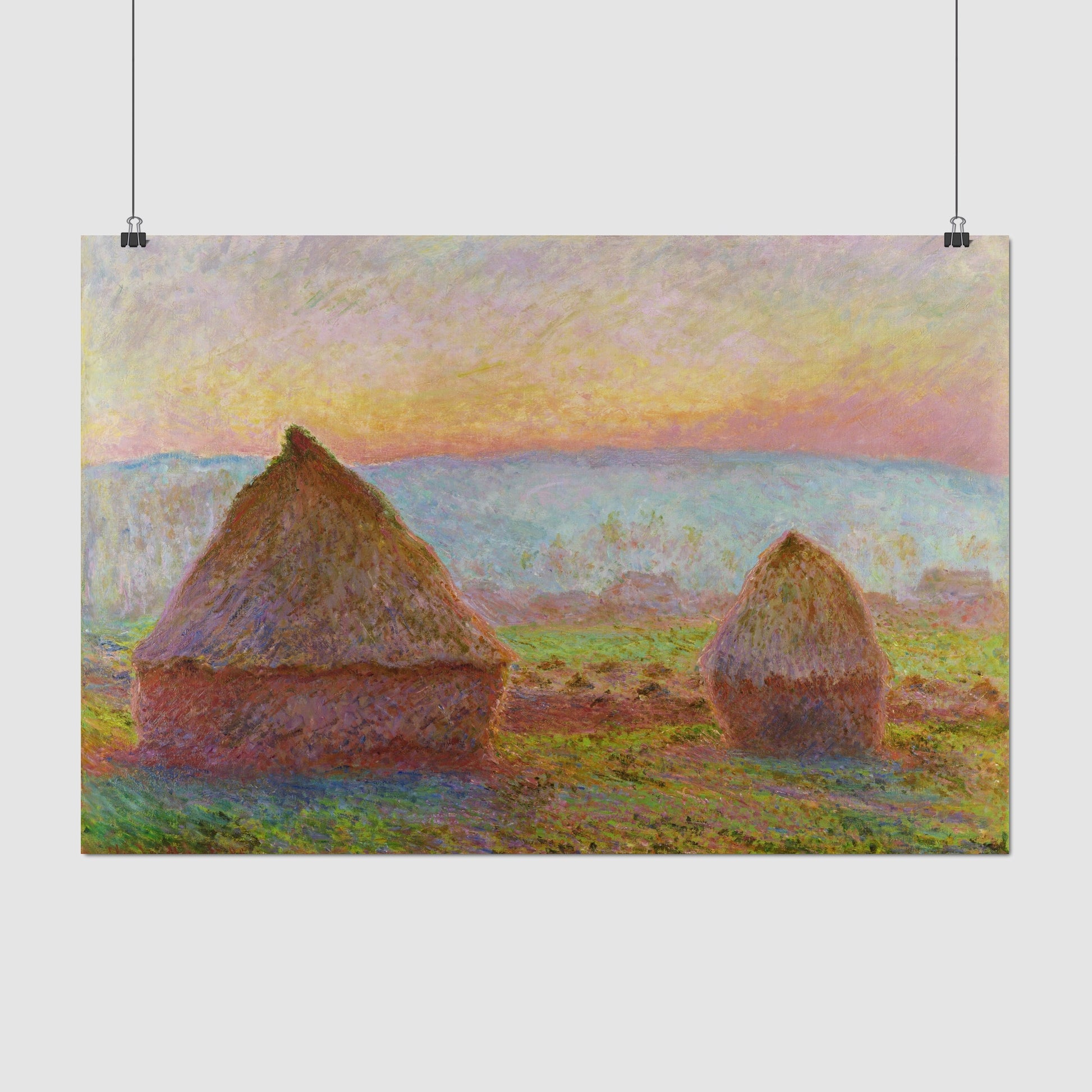 Grainstacks at Giverny & Evening Sun – Claude Monet, Classic Art Reproduction