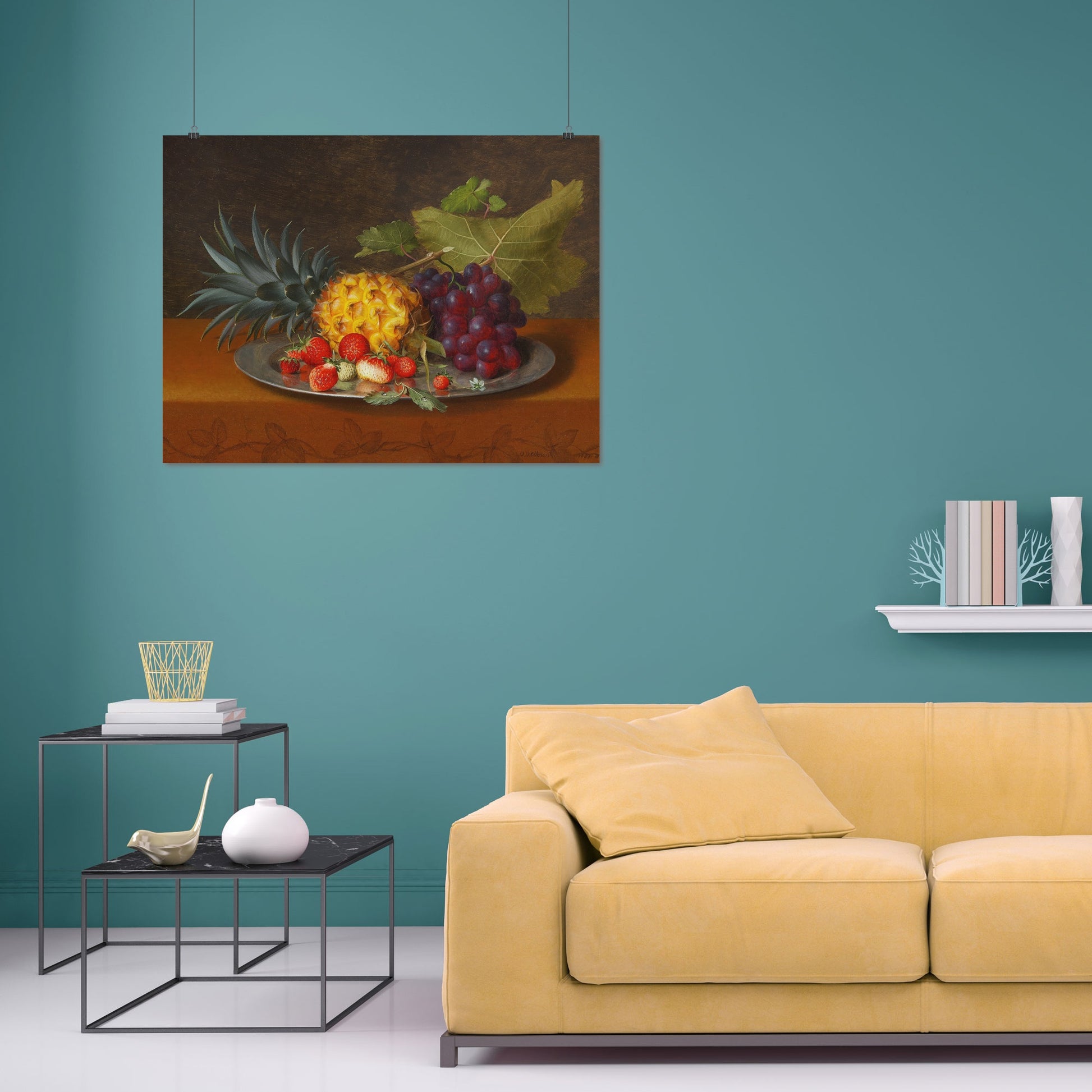 Pineapple, grapes and strawberries on a plate (1851) – Otto Diderich Ottesen