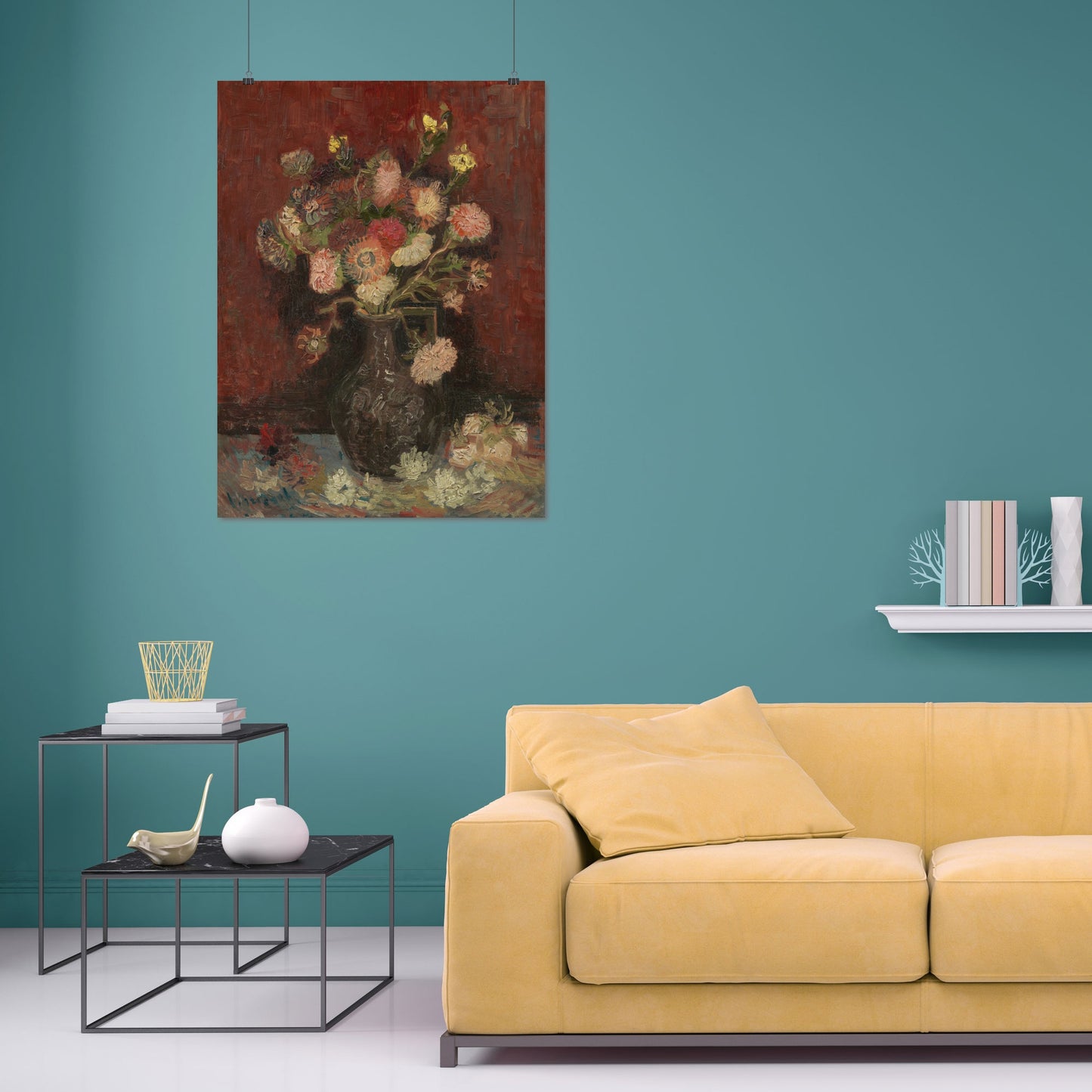 Vase with Chinese Asters and Gladioli – Vincent van Gogh, Classic Art Reproduction