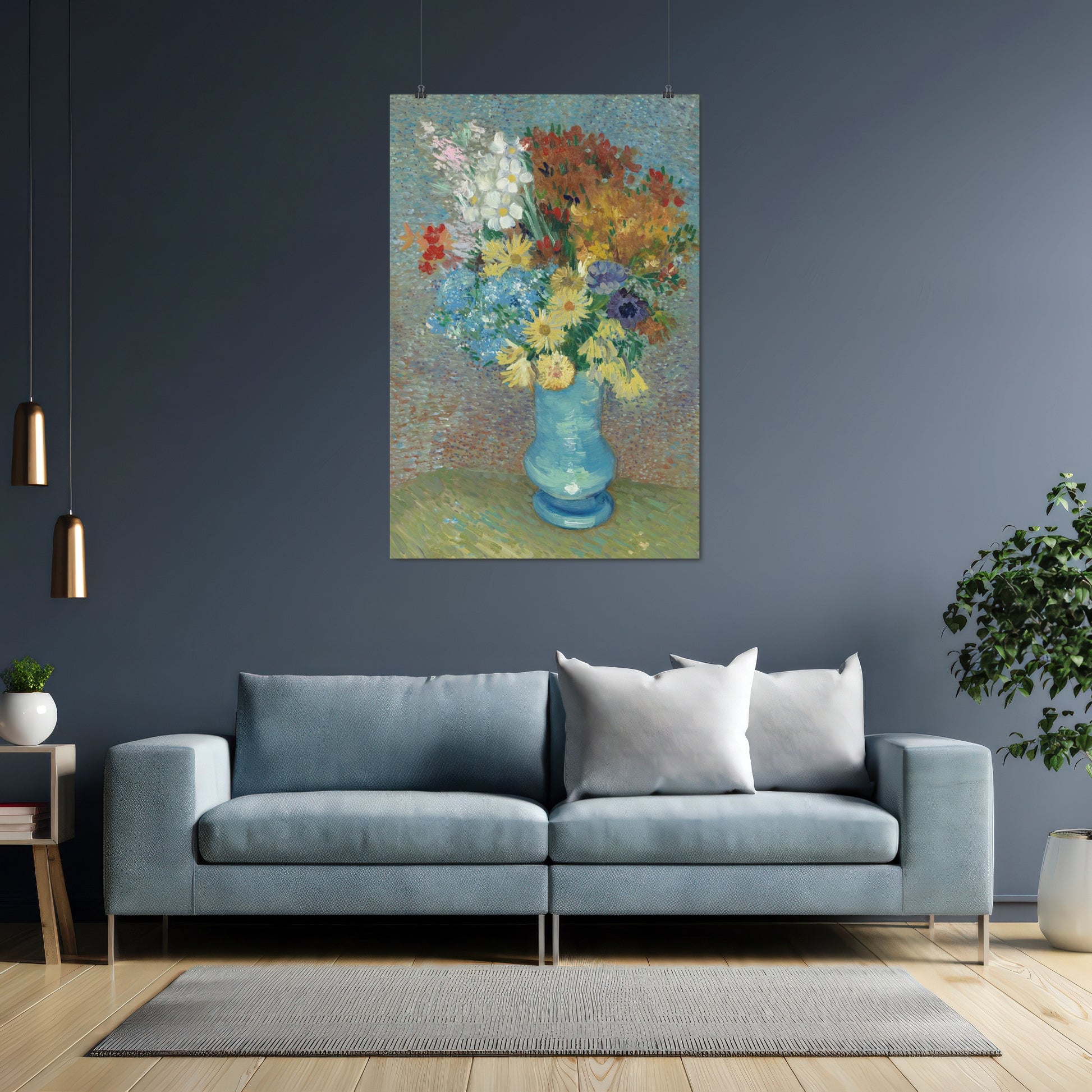 Flowers in a blue vase (1887) – Vincent van Gogh