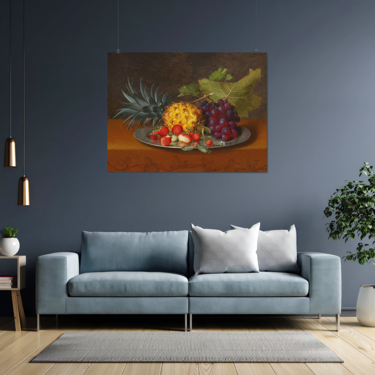 Pineapple, grapes and strawberries on a plate (1851) – Otto Diderich Ottesen